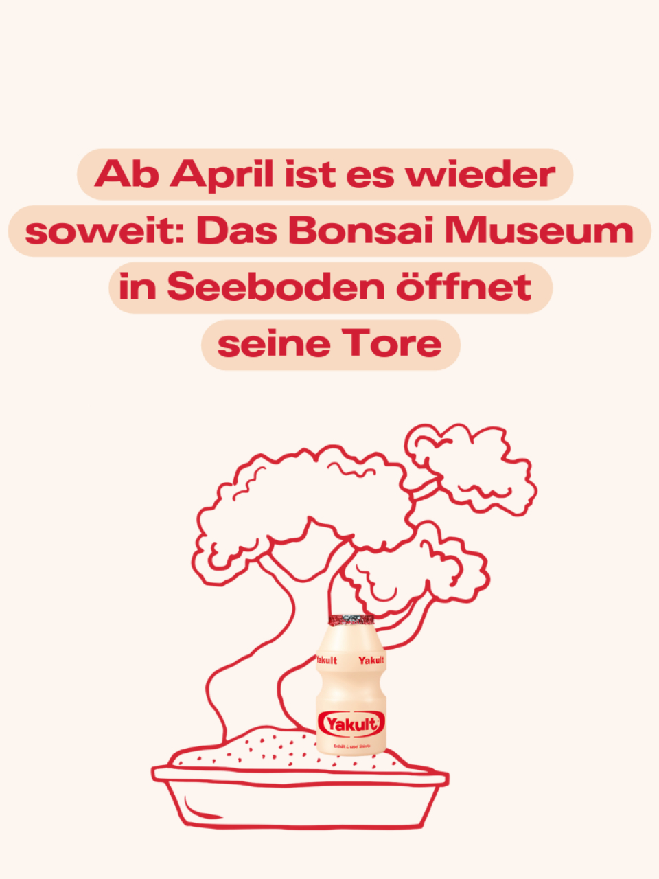 Bonsai Baum illustriert und Yakult Original Fläschchen